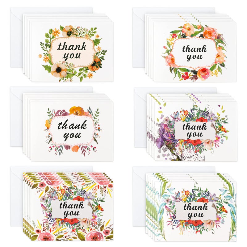 Feela Thank You Cards with Envelopes, 36 Pack Floral Thank You Notes with 36 Envelopes 6 Sticker Sheets By Feela, Blank Inside Cards for Baby Bridal Shower Wedding Graduation - Image 1